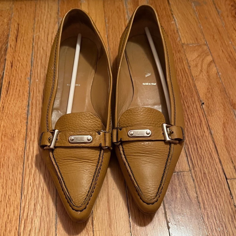 Prada Tan Pointy Flats